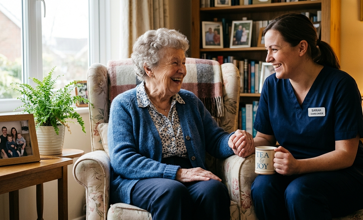 Caregiver gently holding the hand of an elderly person