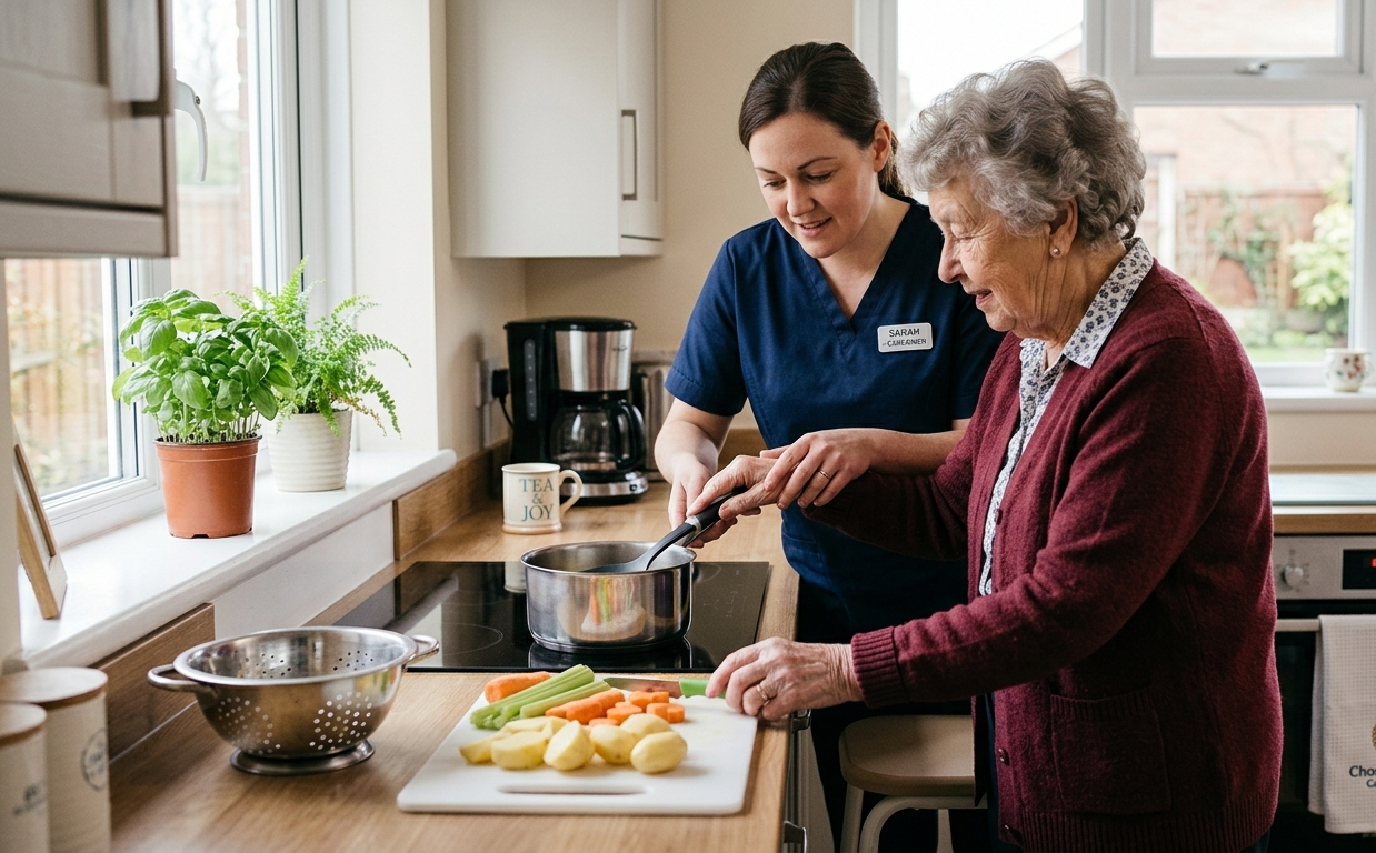 Caregiver sharing a warm moment with a senior at home